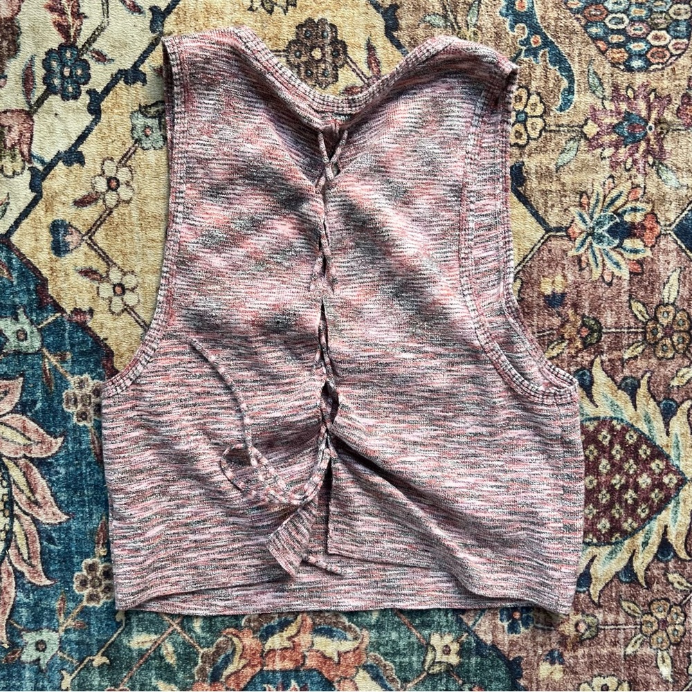 Free People Pink Cut Out Tie back cropped Tank Top, size medium - Picture 3 of 4